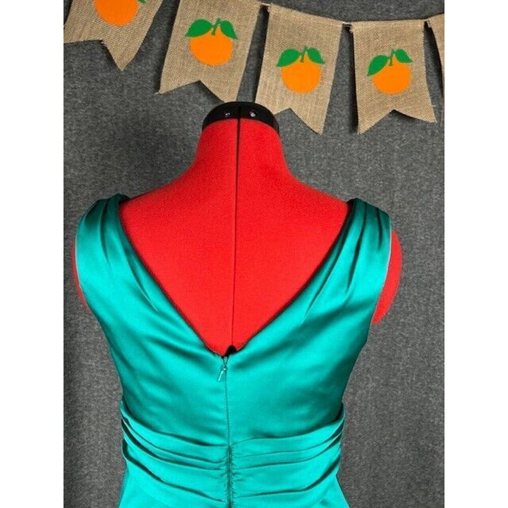 Davids Bridal Satin TEAL Ruched Bridesmaid Cocktail Holiday Party Dress Size 4 - Picture 6 of 10